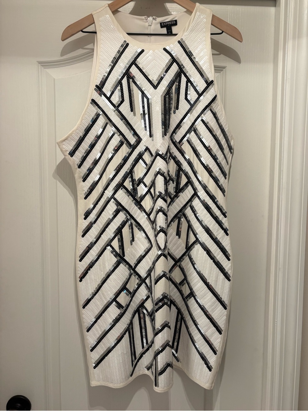 Women’s Express sequin mini dress black, silver, & white sequin pattern size XL